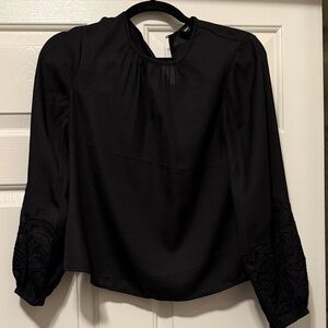 Express Black Blouse with Embroidered Sleeves